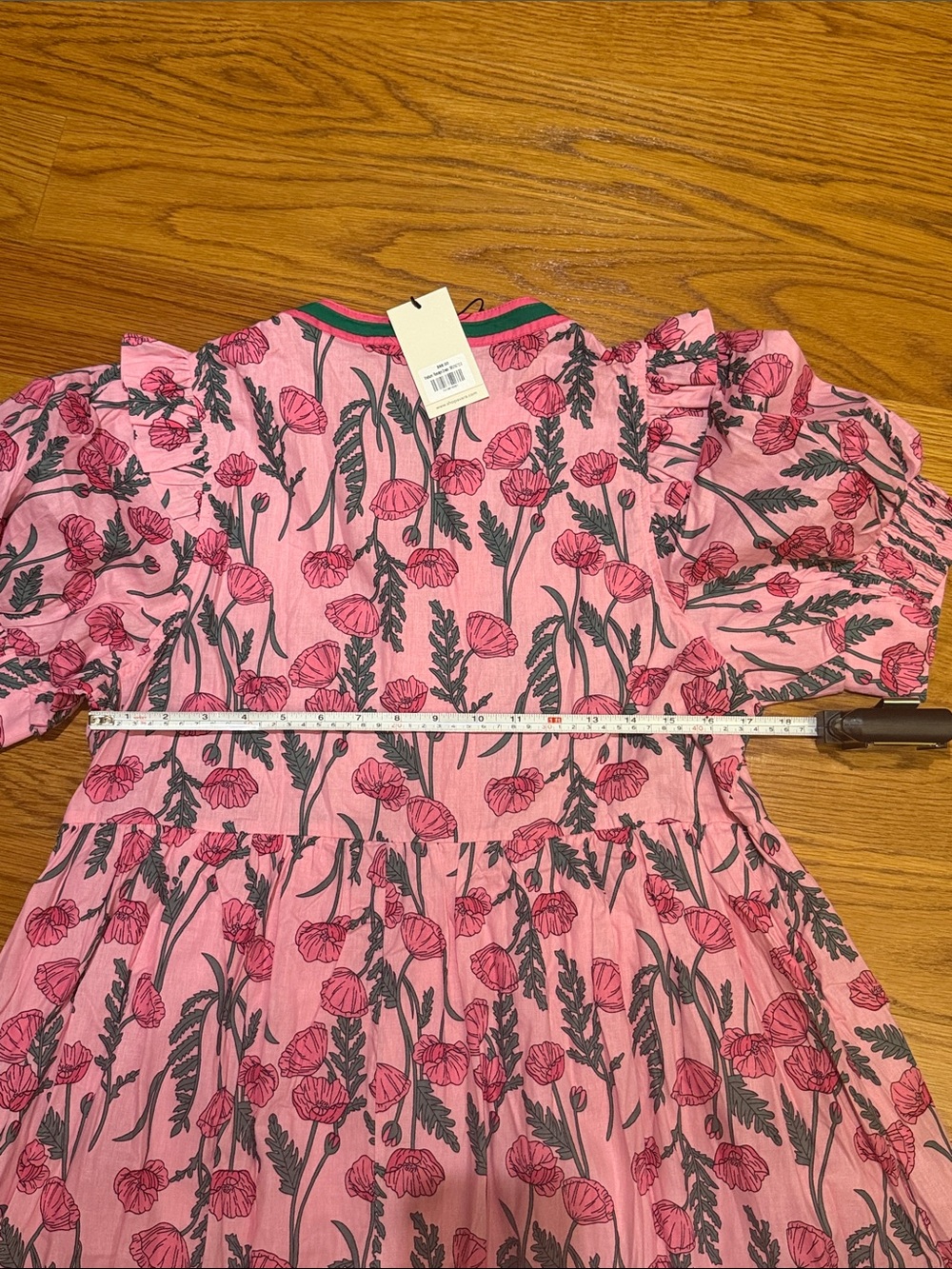 entro Pink Floral Midi Dress with Green Trim Accents - Picture 4 of 5